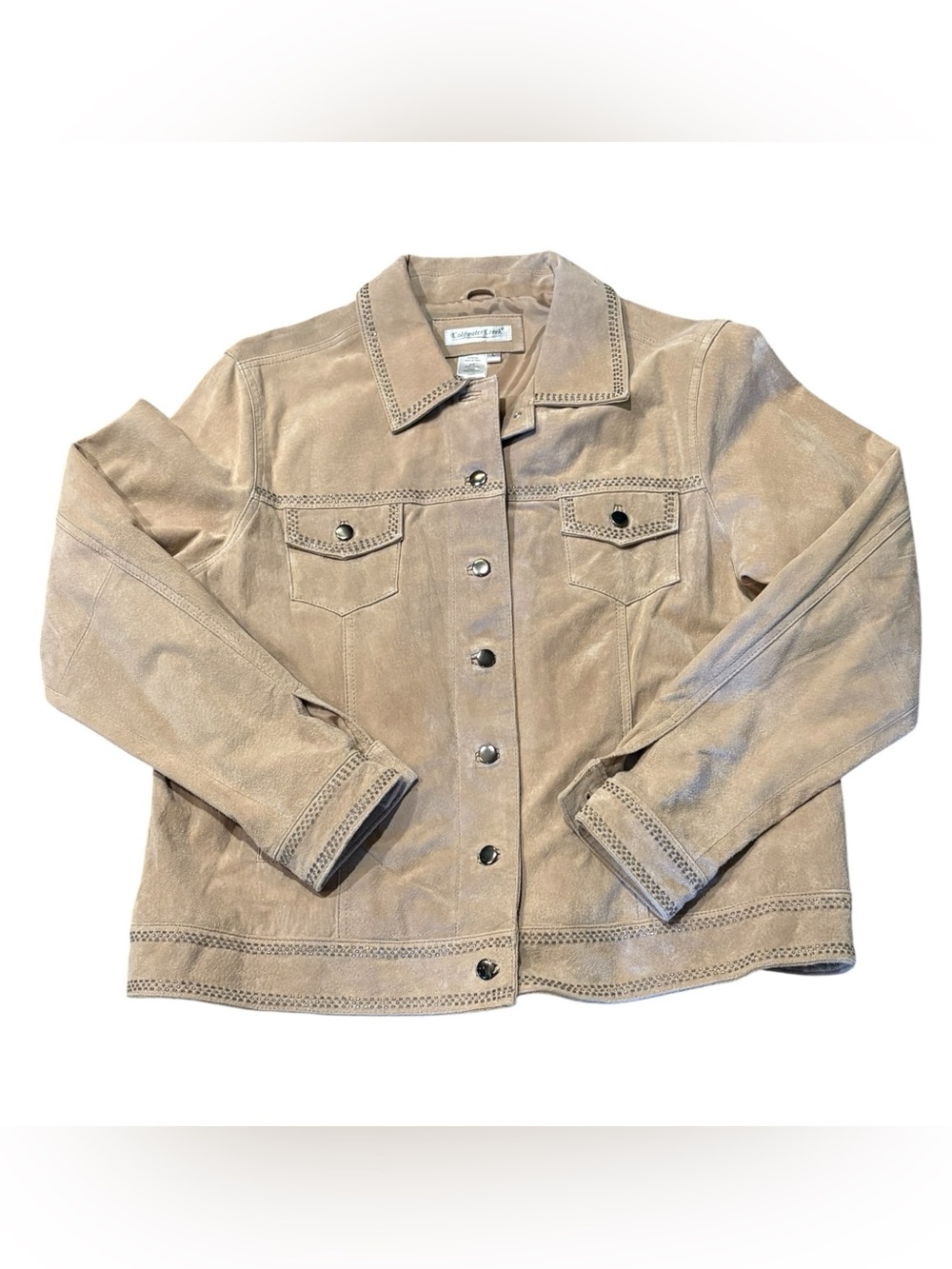 Coldwater Creek Taupe Leather Button-Front Jean Jacket
